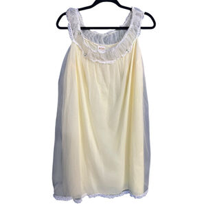 Avian Vintage Yellow Nylon Nightgown Large Sheer Lace Ruffle Trim Cottagecore